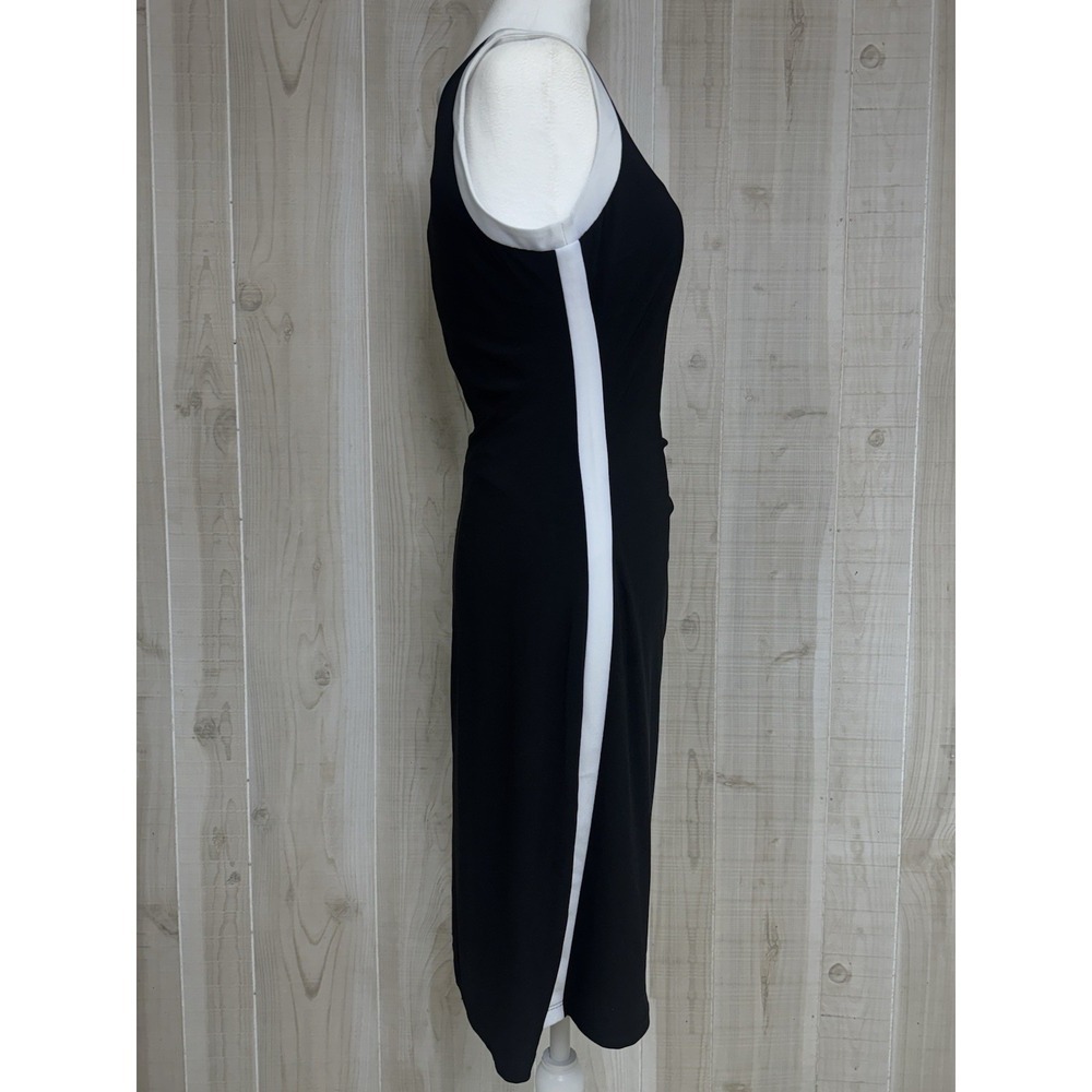 Lauren Ralph Lauren Sheath Dress 8  Ruching Black White Sleeveless Minimalist - Picture 3 of 8